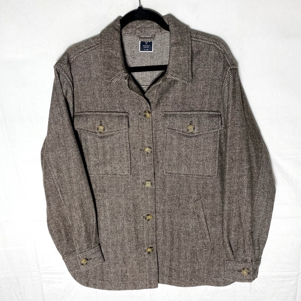 Denver Hayes Brown Herringbone Button Up Shirt Jacket Shacket L - Picture 15 of 15